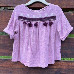 Peek Girls Gauze Cotton Tassel Embroidered Boho Breezy Top Toddler 2T